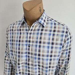 Robert Graham Blue and Brown Plaid Button-Down Shirt